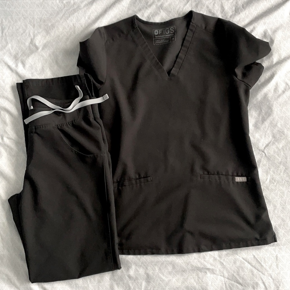 Figs Scrub Set - Black - Casma  XS & Kade Pants XS/T